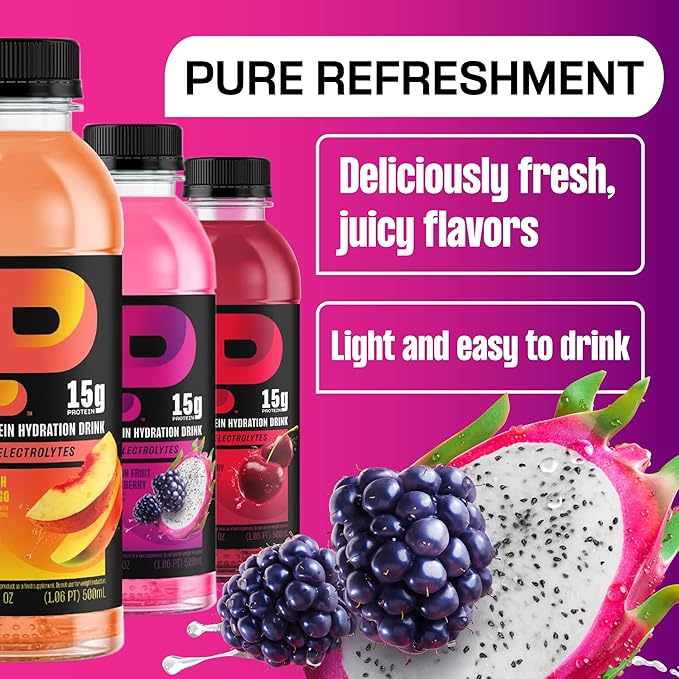 Protein2o Hydration Drink - 2-in-1 Liquid Clear Whey Protein Isolate and Electrolyte Drink - 15g Protein Vitamins B5 B6 - Post-Workout Recovery - 16.9 Fl Oz - Flavor Fusion Variety(Pack of 24)