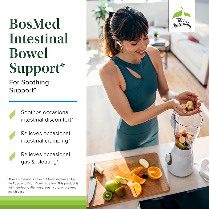 Terry Naturally BosMed Intestinal Bowel Support - Digestive &amp Intestinal Support Supplement - Bowel Health Supplement - Gut Health Support with Coriander Fennel Carraway &amp Peppermint - 60 So
