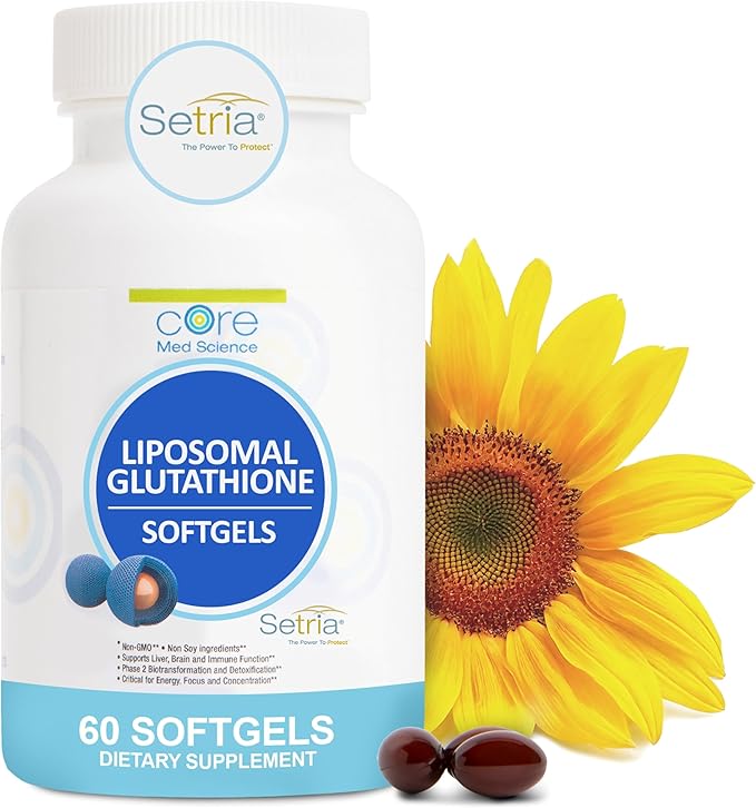 Core Med Science Liposomal Glutathione Supplement (500mg 60 Softgels) - Pure Reduced Setria with Phospholipid Complex - Antioxidant Supplement for Energy and Skin