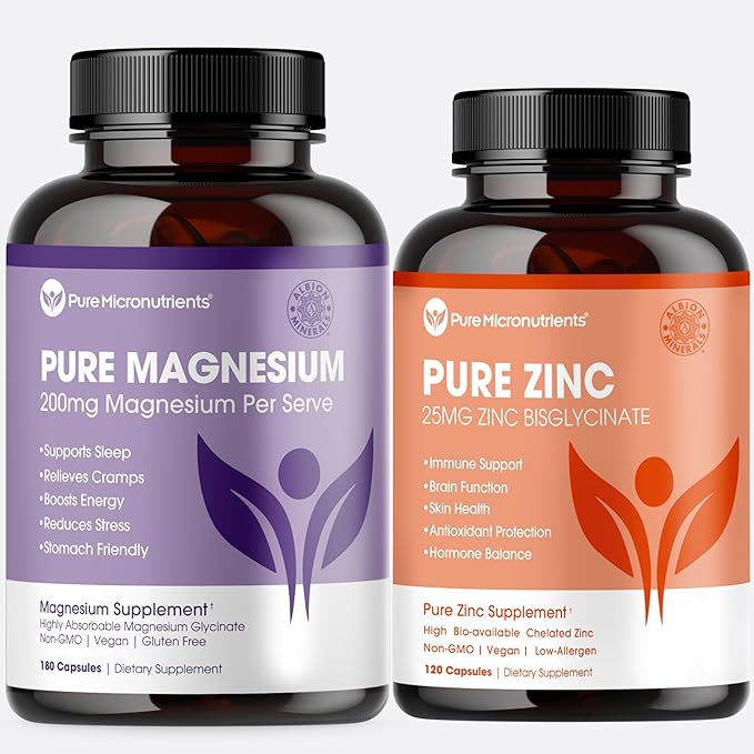 Mood Energy Skin &amp Muscle Bundle - Magnesium Glycinate + Pure Zinc Supplement – High Absorption Chelated Formula – Supports Immunity Sleep Muscle Recovery &amp Energy Pure Micronutrients