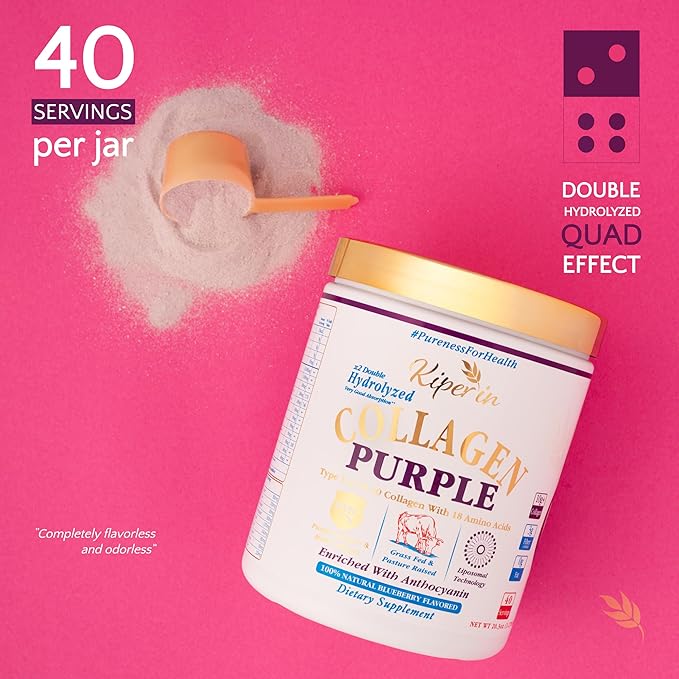 Purple &amp Multi Collagen Peptides Protein Powder | Clinically Proven | Liposomal Technology &amp Anthocyanins Advanced with 18 Amino Acids High Absorption Formula 40 Servings 20.3oz
