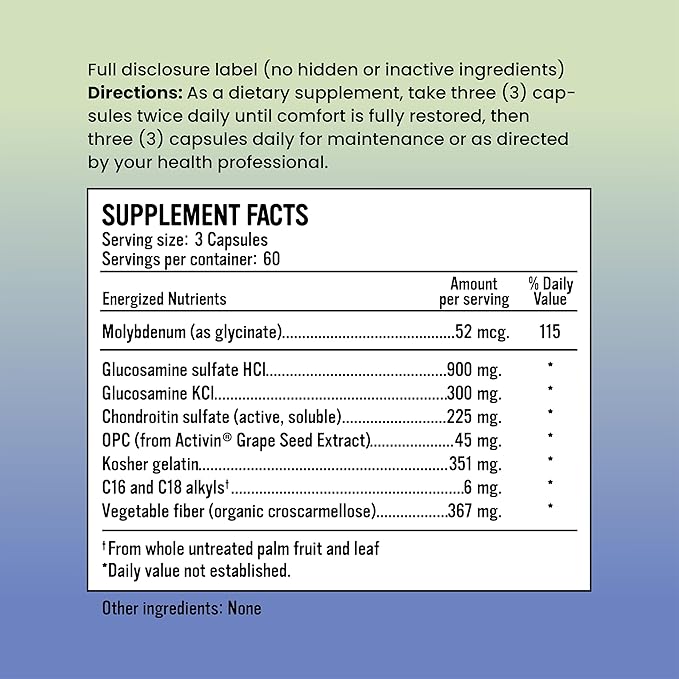 Joint Calm Glucosamine Chondroitin Joint Support Supplement - 900mg Glucosamine Sulfate HCI 300 mg Glucosamine KCI 225 mg Chondroitin sulfate with OPC Antioxidants for Inflammation Support