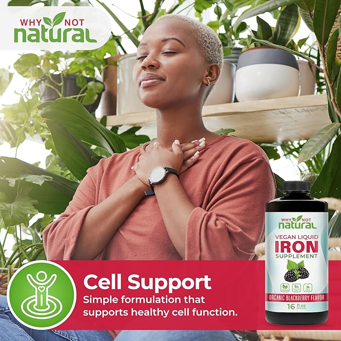 Why Not Natural Liquid Iron Supplement for Women Men and Kids Vegan Formulation for Anemia Sugar Free Vegan Non-GMO Organic BlackBerry Flavor 16 Fl Oz