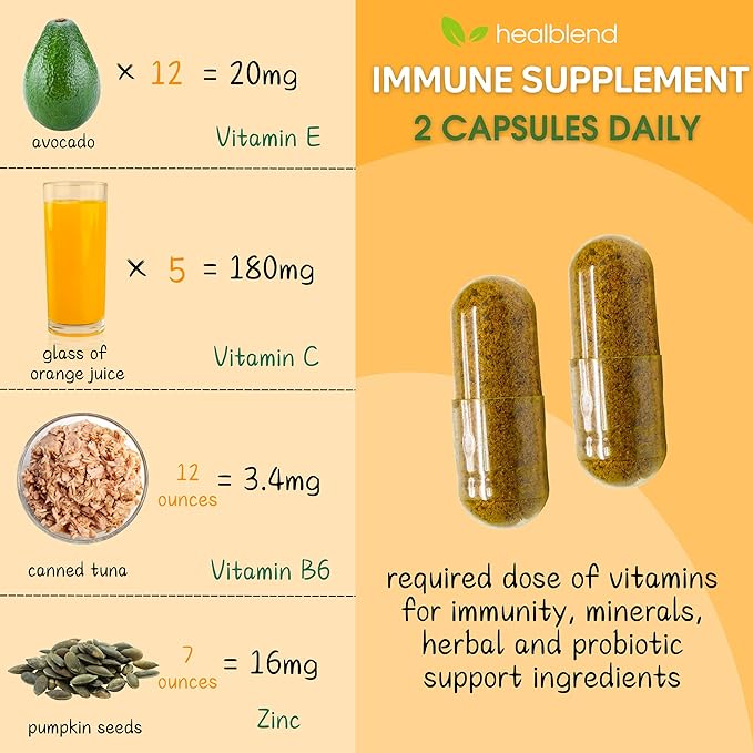 healblend 10 in 1 Immune Support Supplement Booster with Elderberry Zinc Echinacea Turmeric Lactobacillus Acidophilus for Adults [120 Capsules]