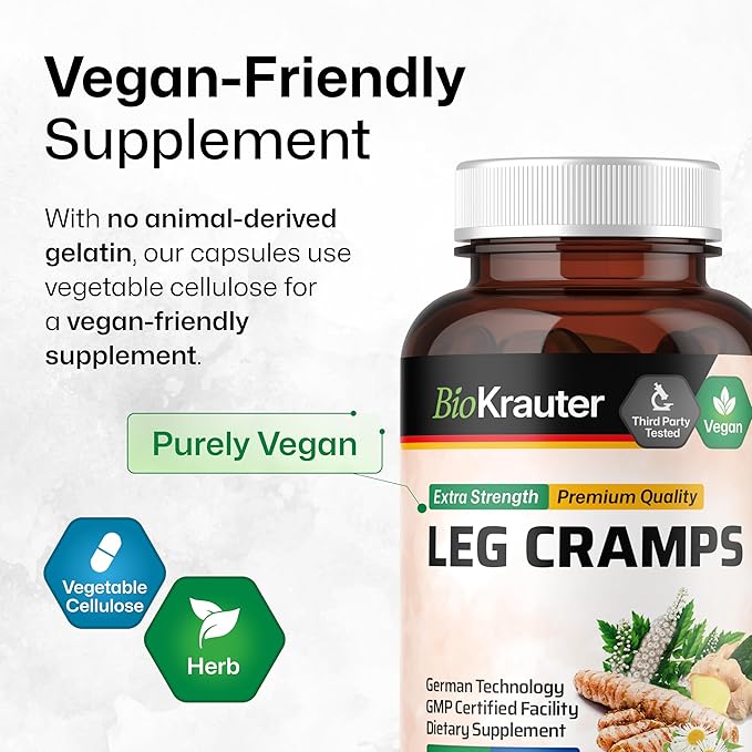 BIO KRAUTER® Magnesium Glycinate for Leg Сramps &amp Relax - 5-in-1 Formula Magnesium Glycinate 400mg with Turmeric Black Cohosh Ginger Chamomile 1200 mg 100 Caps - No Fillers Non-GMO 50-Day Sup