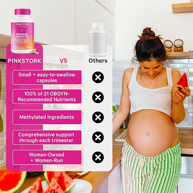 Pink Stork Premium Prenatal Iron Bundle - Premium Prenatal + DHA and Prenatal Iron Supplement for Women Morning Sickness Digestion Blood Cell Production