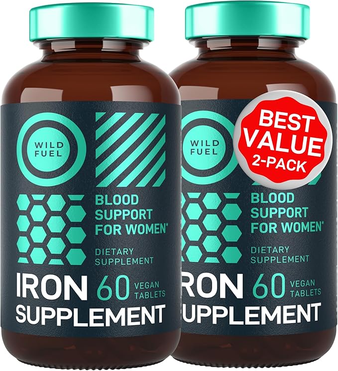 Vegan Iron Supplement for Women with Folic Acid - 35 mg Blood Builder Ferrous Sulfate Folic Acid 400 mcg - Iron Pills for Women with Anemia &amp Pregnancy Support - 120 Gluten-Free Tablets - 2Pack