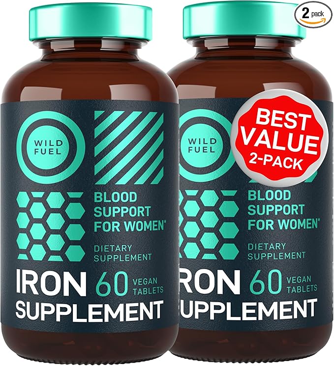 Vegan Iron Supplement for Women with Folic Acid - 35 mg Blood Builder Ferrous Sulfate Folic Acid 400 mcg - Iron Pills for Women with Anemia &amp Pregnancy Support - 120 Gluten-Free Tablets - 2Pack