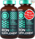 Vegan Iron Supplement for Women with Folic Acid - 35 mg Blood Builder Ferrous Sulfate Folic Acid 400 mcg - Iron Pills for Women with Anemia &amp Pregnancy Support - 120 Gluten-Free Tablets - 2Pack