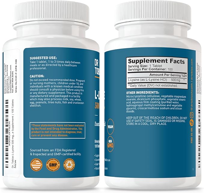 Dr. Tobias Omega 3 Fish Oil 2000 mg + L‑Lysine 500 mg Tablets – Triple Strength EPA/DHA for Heart &amp Brain Support with Essential Amino Acid for Collagen &amp Skin Health