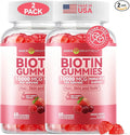 Biotin Gummies 10000 mcg – Hair Skin and Nails Support for Women &amp Men – with Vitamins C D3 B6 B12 &amp Folate – Mixed Berry Flavor Sugar Free 120 Count (2 Pack)