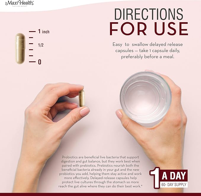 Maxi Health Probiotic Plus Ultimate Prebiotic Advanced Live Probiotics Formula - 50 Billion Live Active Probiotic - 15 Strains - Ultra Protection - Active Pro-50-30 Count