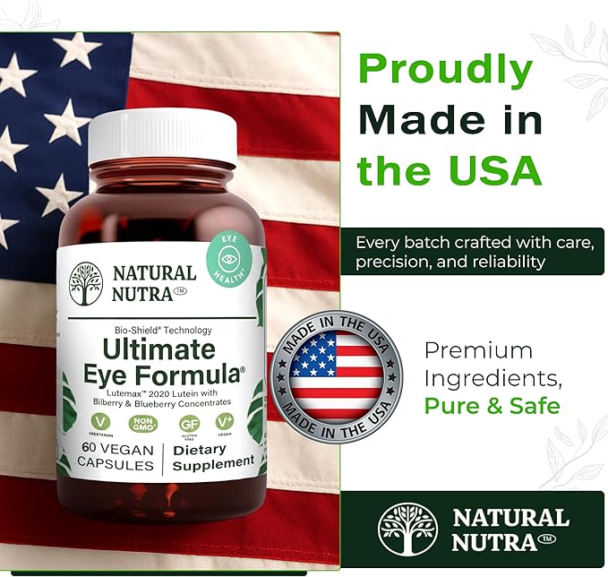 Natural Nutra Ultimate Eye Health Supplement - Bilberry &amp Blueberry Extract Blend for Day and Night Vision Support Promotes Color Perception &amp Eye Clarity - Non-GMO Gluten-Free Vegan - 60 C