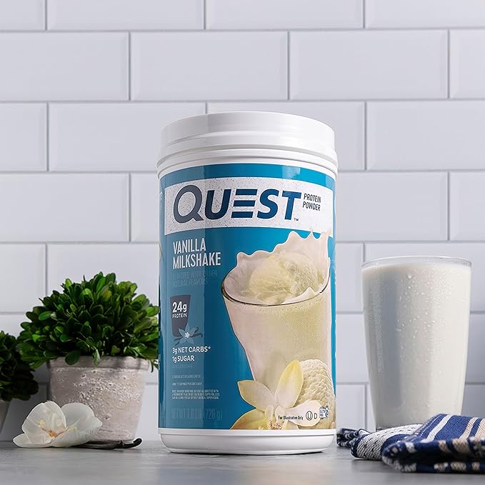 Quest Nutrition Vanilla Milkshake Protein Powder 24g of Protein 1g of Sugar Low Carb Gluten Free 1.6 Pound 23 servings