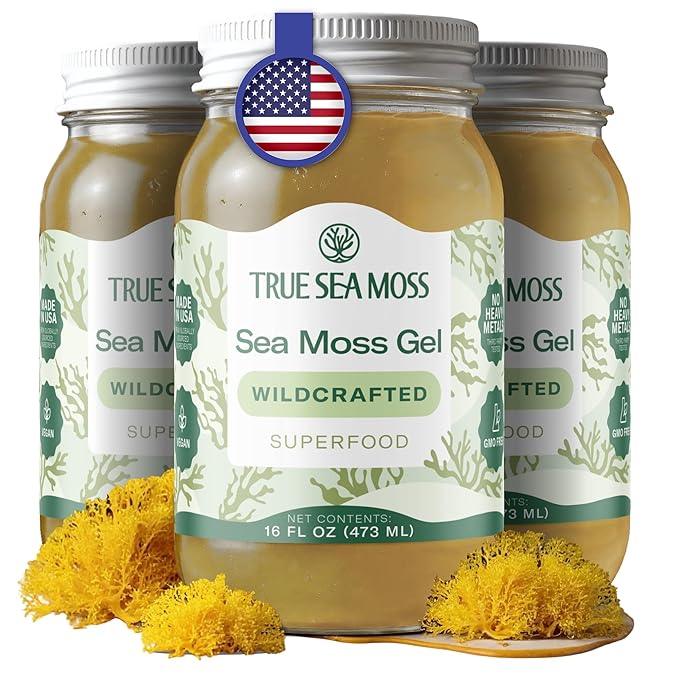 TrueSeaMoss Sea Moss Gel – Made in USA – Wildcrafted Seamoss &amp Jarred Vegetables – Original Pack of 3 (Labels may Vary)