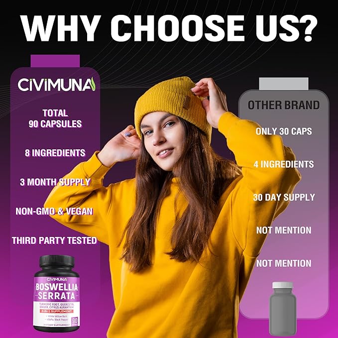 Boswellia Capsules with Boswellia Turmeric Quercetin and More - 90 Capsules for 3 Months Supply