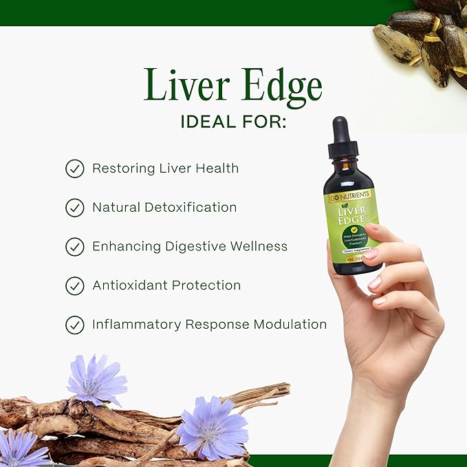 Go Nutrients Liver Edge – Milk Thistle Supplement for Liver Cleanse Detox &amp Repair with Artichoke Extract for Health &amp Fatty Liver Support Organic Liquid Drops &amp Tincture - 2 oz 48 Serv