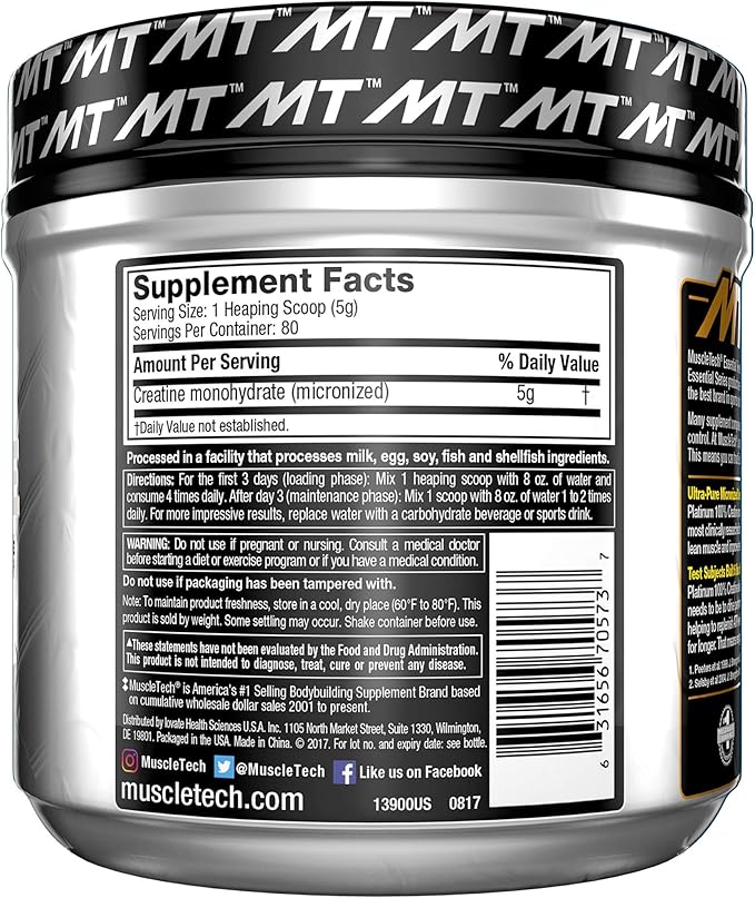MuscleTech Creatine Monohydrate Powder Platinum Pure Micronized Muscle Recovery + Builder &amp owder 100% Pure L Glutamine Powder