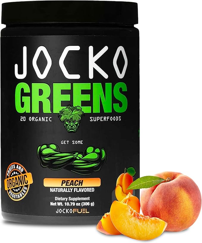Jocko Fuel Whey Protein Powder Chocolate Daily Greens Peach
