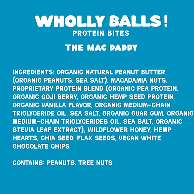 Wholly Balls Protein Bites – Healthy Plant-Based Snack | High Protein Low Sugar Gluten-Free Energy Balls (Pack of 3 Mac Daddy)