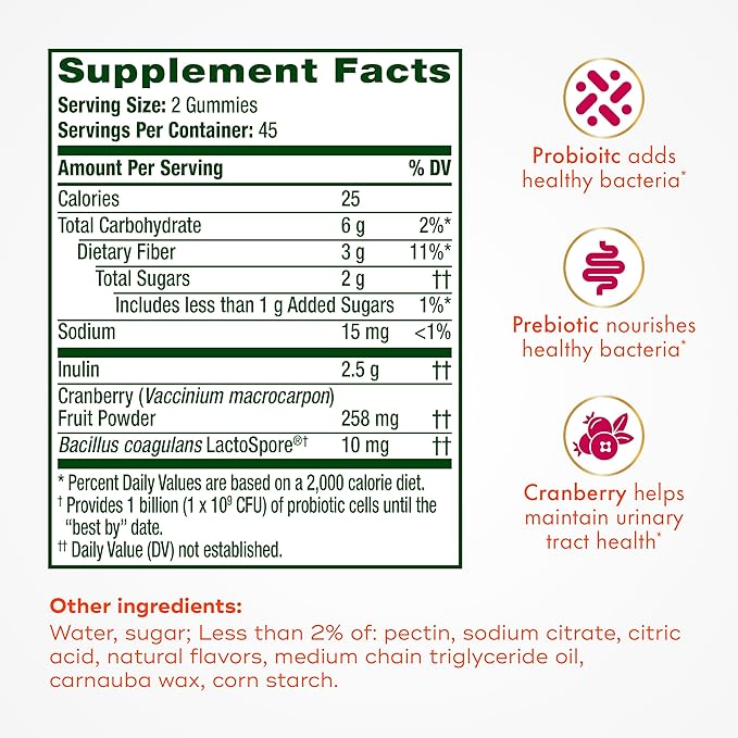 Align Probiotic Women's Dualbiotic Womens Probiotic Gummies Prebiotics and Probiotics for Women with Cranberry for Urinary Tract Health* Cranberry Flavor 90 Gummies