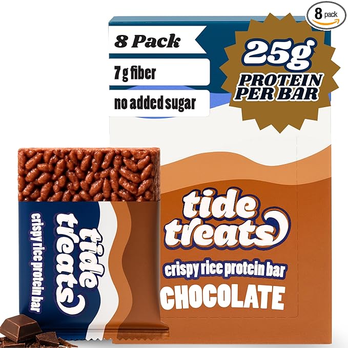 Crispy Rice Protein Bar | 25 g Protein No Added Sugar 7 g Fiber Gluten Free | High Protein Snack for On-the-Go Post-Workout or Dessert Cravings | 8 Count (Chocolate)