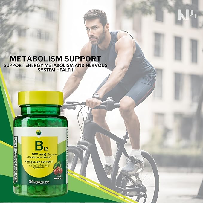 KP+ Spring Valley Vitamin B12 | B12 500 mcg Vitamin Supplement | Metabolism Support | Natural Cherry Flavor | 200 Microlozenges | Pack of 2