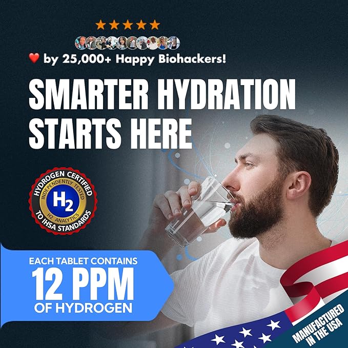 EVOLV Hydrogen Water Tablets – 12 PPM Molecular Hydrogen for Hydrogen-Rich Drinking Water - Powerful Antioxidant Support Boost Hydration &amp Immunity with Elemental Magnesium &amp Calcium - 30 Tab
