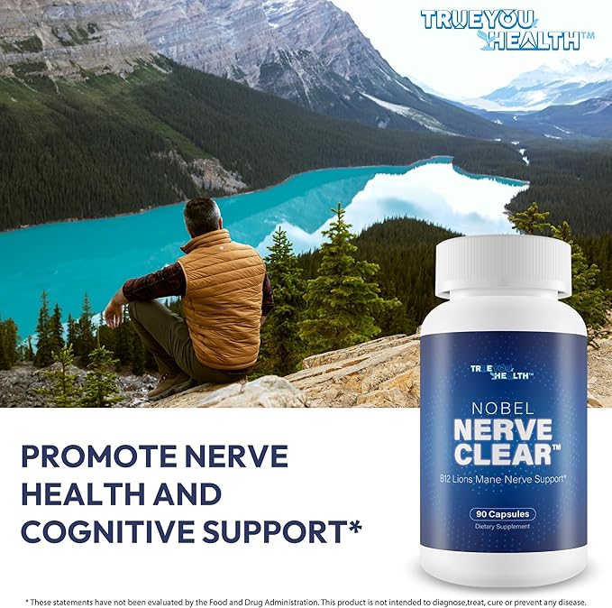 Nobel Nerve Clear - Advanced Nerve Support Supplement - Lions Mane Mushroom Magnesium &amp Vitamin B12 Complex For Nerves - B Vitamins For Nerve Repair - Magnesium Supplement For Nerves And Sleep