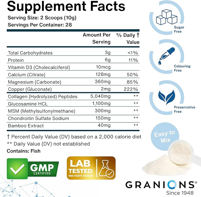 Granions Glucosamine Chondroitin MSM Complex Powder – Joint Supplements for Men and Women - Chondrosteo Hydrolyzed Marine Collagen Peptides Pack of 2 – Wild Berry Flavor 19.8oz
