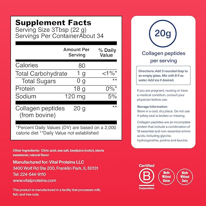 Vital Proteins Collagen Peptides Powder - Ice Pop Flavored Powder for Hair Nail Skin Bone &amp Joint Health 26.3oz