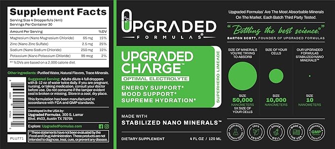Upgraded Formulas Upgraded Charge Optimal Electrolyte Blend with Liquid Nano Minerals Dietary Supplement 4 Fluid Ounces
