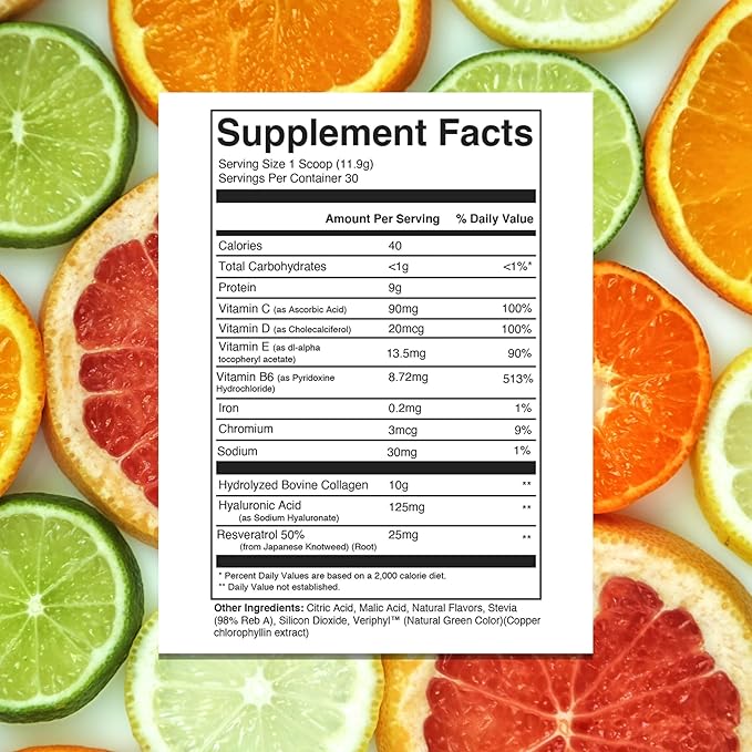 310 Nutrition Hydrolyzed Collagen Peptides Powder for Women &amp Men - Grass-Fed Collagen Supplement w/Hyaluronic Acid Resveratrol Vitamin CD &amp E for Skin Hair and Nails - 30 SRV Unflavored