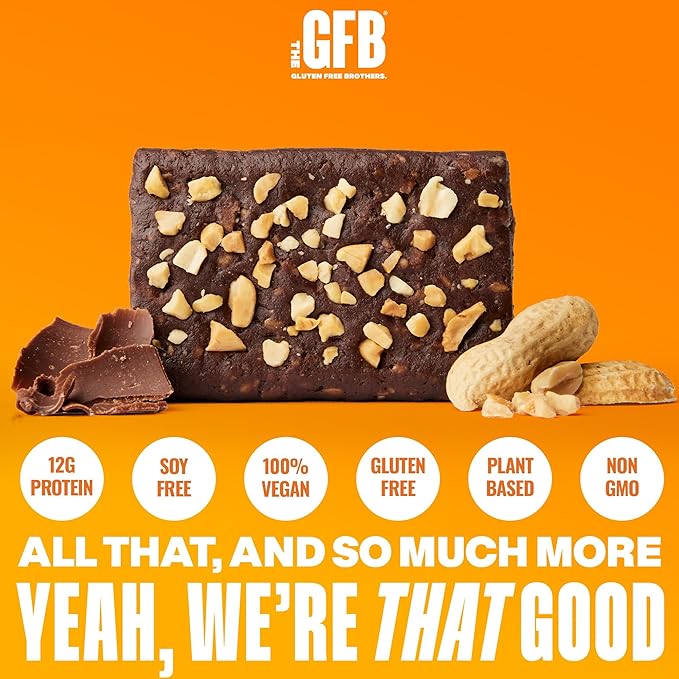 The GFB Chocolate Peanut Butter Protein Bars - Gluten Free Plant Based Non GMO Sustainably Made – Ridiculously Tasty Healthy Vegan Nutrition Snack Protein Bars 2.05 oz (12 Count)