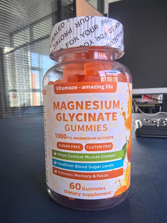 Magnesium Glycinate Gummies 1000mg - High Absorption Sugar Free Magnesium Potassium Supplement for Relaxation Stress Relief and Sleep Support for Adults &amp Kids - 60 Raspberry Gummies