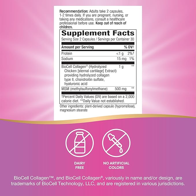 Nature’s Way Hydraplenish Unique BioCell Collagen with Hyaluronic Acid MSM Supports Healthy Hair Skin and Nails* 60 Collagen Supplements Capsules (Packaging May Vary)