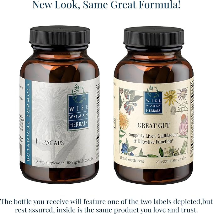Wise Woman Herbals Great Gut (Formerly Hepacaps) Pure Non-GMO Herbal Blend with Milk Thistle Supports Healthy Gallbladder &amp Digestion Liver Detox Natural Cleanse 90 Veg Caps