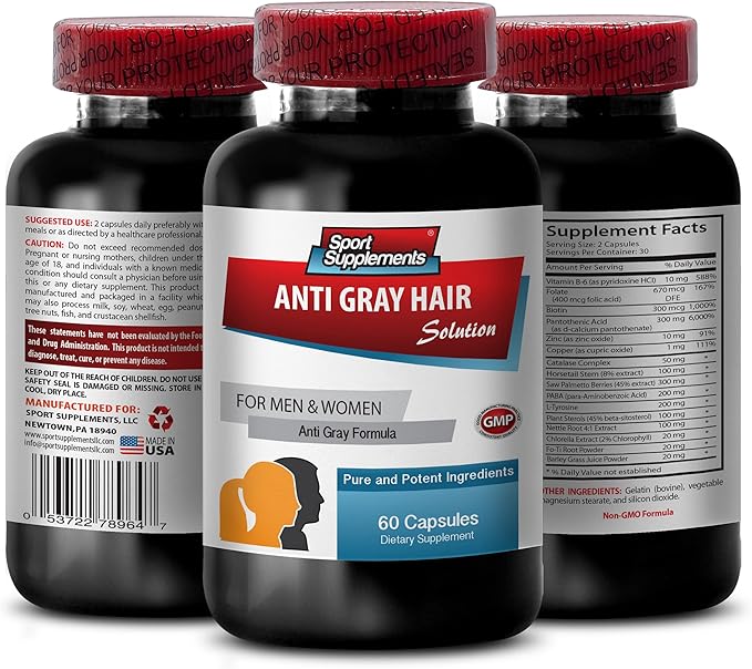 Restore Hair Growth - Anti Gray Hair Natural Formula for Men and Women - Folic Acid Supplement for Women Fo ti Powder Chlorophyll biotin for Gray Hair Gray Hair Vitamins 3 Bottles 180 Capsules