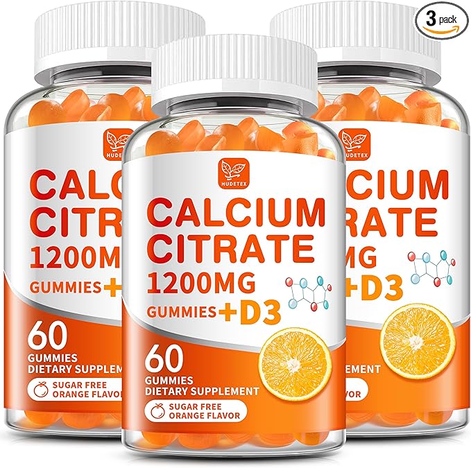 (3 Pack) Calcium Citrate 1200 mg with Vitamin D3 Gummies for Women &amp MenCalcium SupplementsHigh Absorption for Bone Muscle Healthy - Easy to Digest Sugar FreeVeganOrang Flavor60 Day Supply