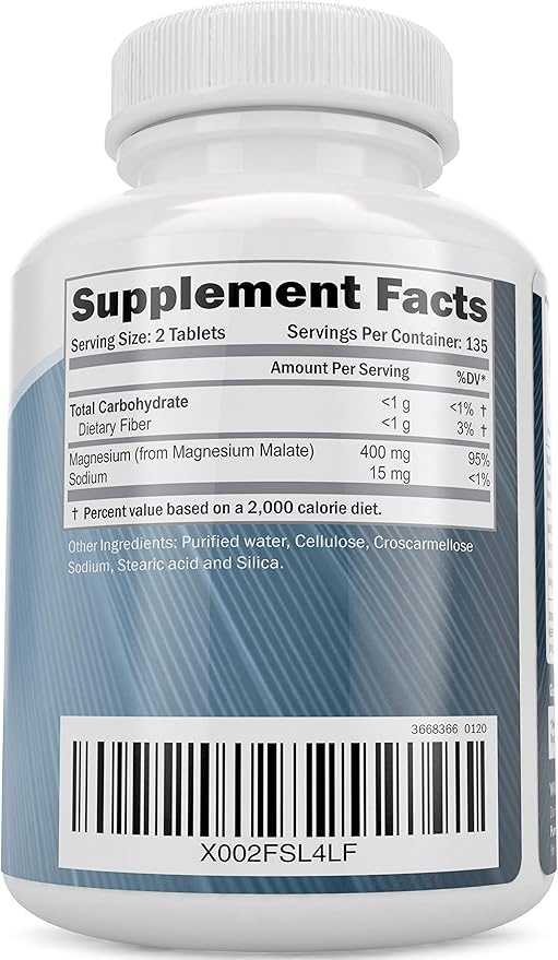 Magnesium Malate 400mg + Magnesium Glycinate 400mg - High Absorption &amp Highly Bioavailable Bundle - 270 + 270 Vegetarian Tablets