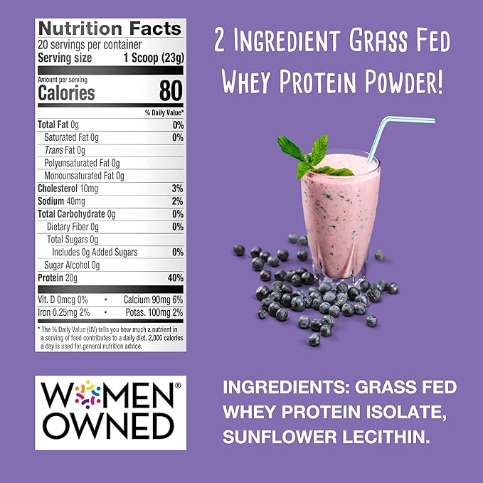 simplyFUEL 100% Grass-Fed Whey Protein Powder Unflavored Unsweetened Zero Sugar or Carbs Clean Gluten-Free Protein 20 g Protein per Serving 1 lb