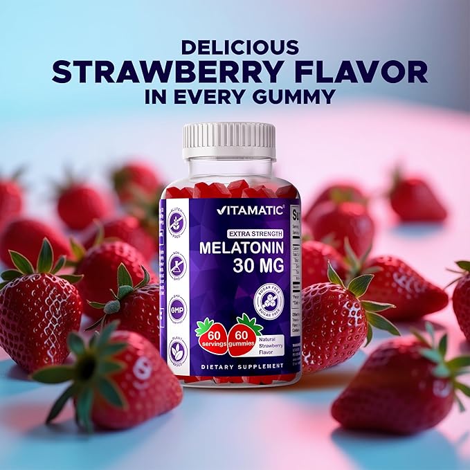 Vitamatic Sugar Free Melatonin 30mg per Gummy - 60 Servings - 60 Vegetarian Gummies - Non-Habit Forming Supplement (60 Count (Pack of 3))