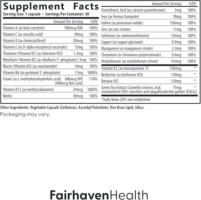 Fairhaven Health Menopause Multivitamin Essentials | Hormone Free Menopause Supplements for Women | Methylated Multivitamin for Women 50 and Over | Non-GMO | Perimenopause Supplements | 30 Capsules