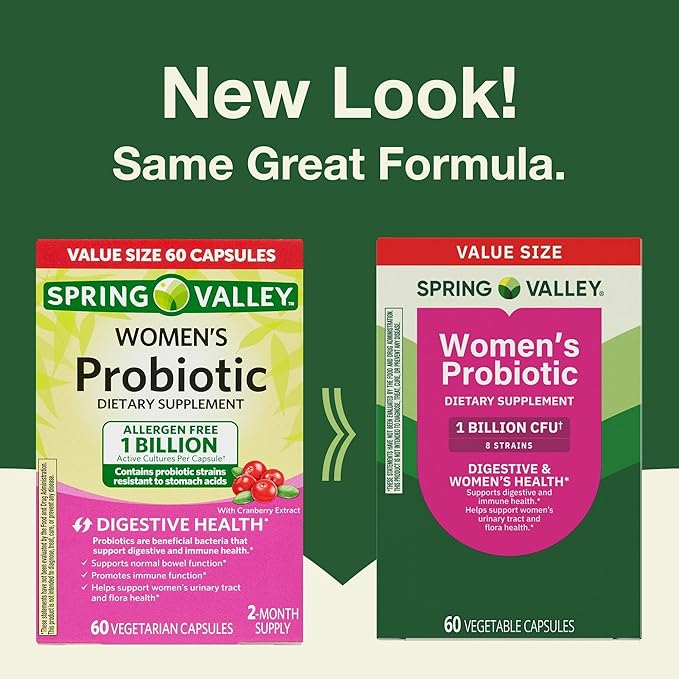Probiotics for Women Capsules Dietary Supplement 1 Billion CFUs - Digestive Health by Spring Valley (60 Capsules - Pack of 1) - Set by Basket Goods