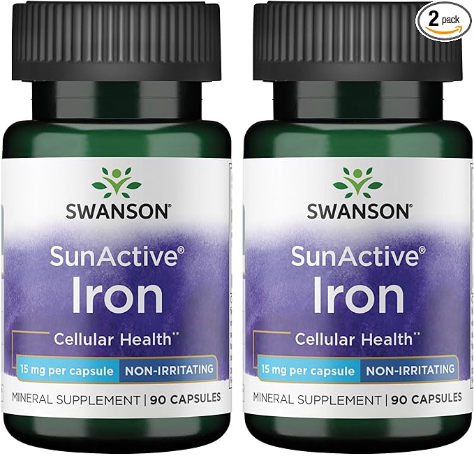 Swanson Sunactive Non-Irritating Iron 15 Milligrams 90 Capsules (2 Pack)