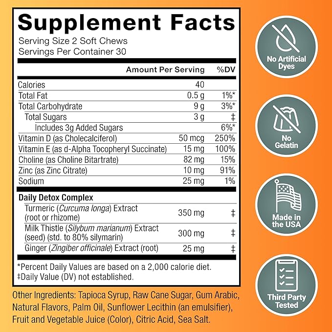 Force Factor Liver Detox Liver Cleanse Detox &amp Repair Supplement with Milk Thistle Turmeric &amp Ginger to Support Digestion &amp Immune Health Citrus Punch 60 Soft Chews