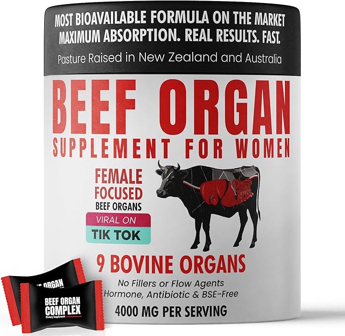 Beef Organ Supplement for Women | Grass Fed Beef Organs Liver Supplement | 9 Nutrient Rich Bovine Organs | Raised on New Zealand &amp Australian Pastures | No Fillers | Great Taste | 60 Gummies