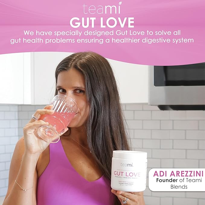 Teami Prebiotic and Probiotic Powder for Women - Promotes Digestion Bloating Relief &amp Belly Balance - Gut Health Powder with 20 Billion Probiotics &amp 7 strains - Triple Berry Gut Love 30 Serv