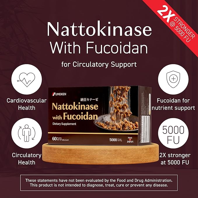 Umeken Nattokinase Plus Fucoidan Nattokinase Supplement 5000FU Natto Odor Free Easy to Take Okinawan Fucoidan Japanese Supplement 60 Counts Pack of 2