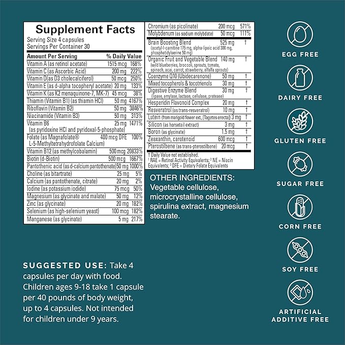 BRAINMD Dr Amen NeuroVite Plus - 120 Capsules Pack of 2 - Multivitamin &amp Mineral Supplement - Enhanced with Phytonutrients Enzymes &amp Whole Foods - Gluten Free - 60 Total Servings